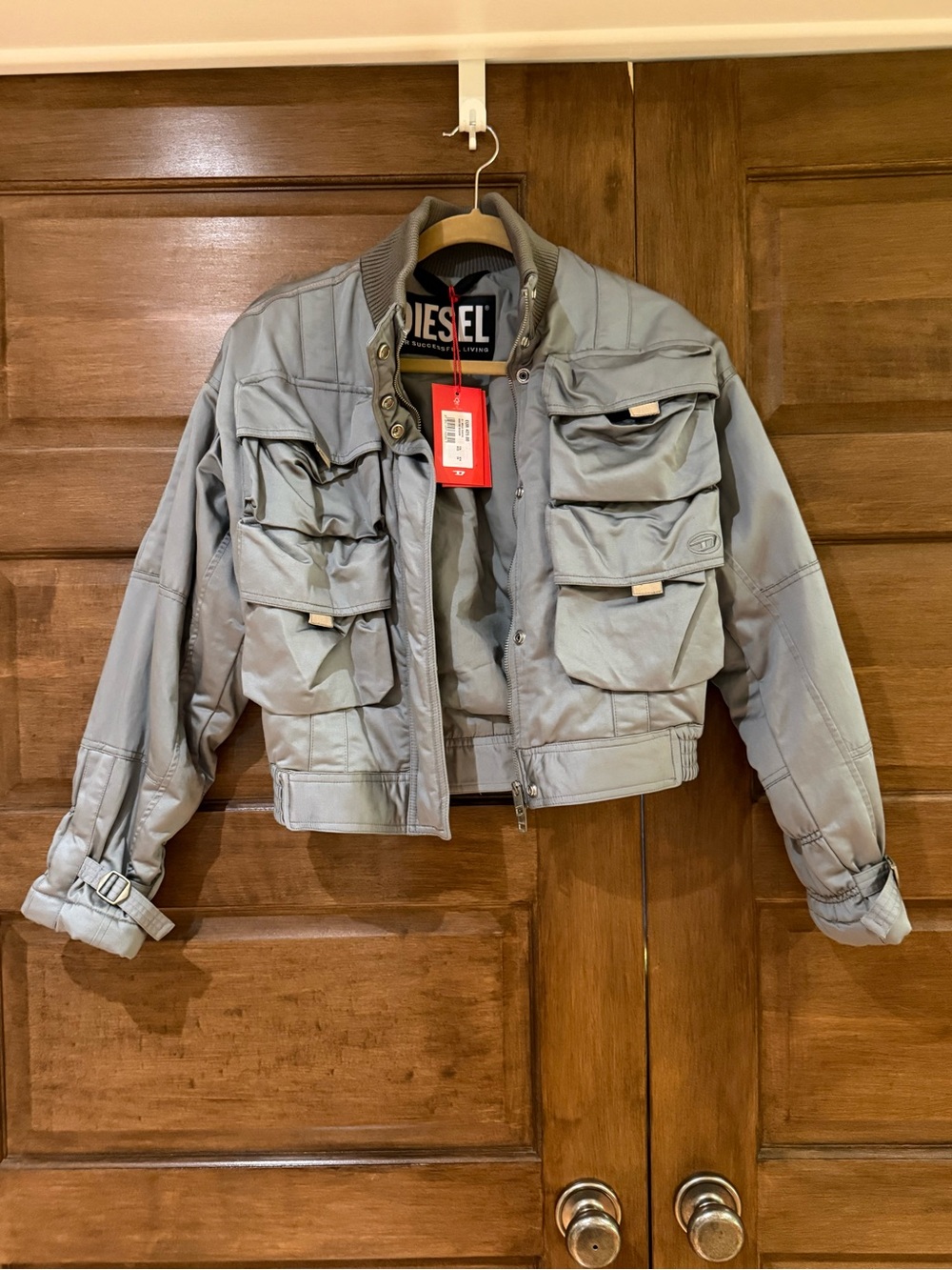 Diesel Gray/Green Utility Cargo Bomber Jacket